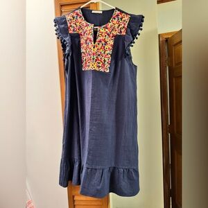 Navy Blue Kids Dress with Colorful Accents